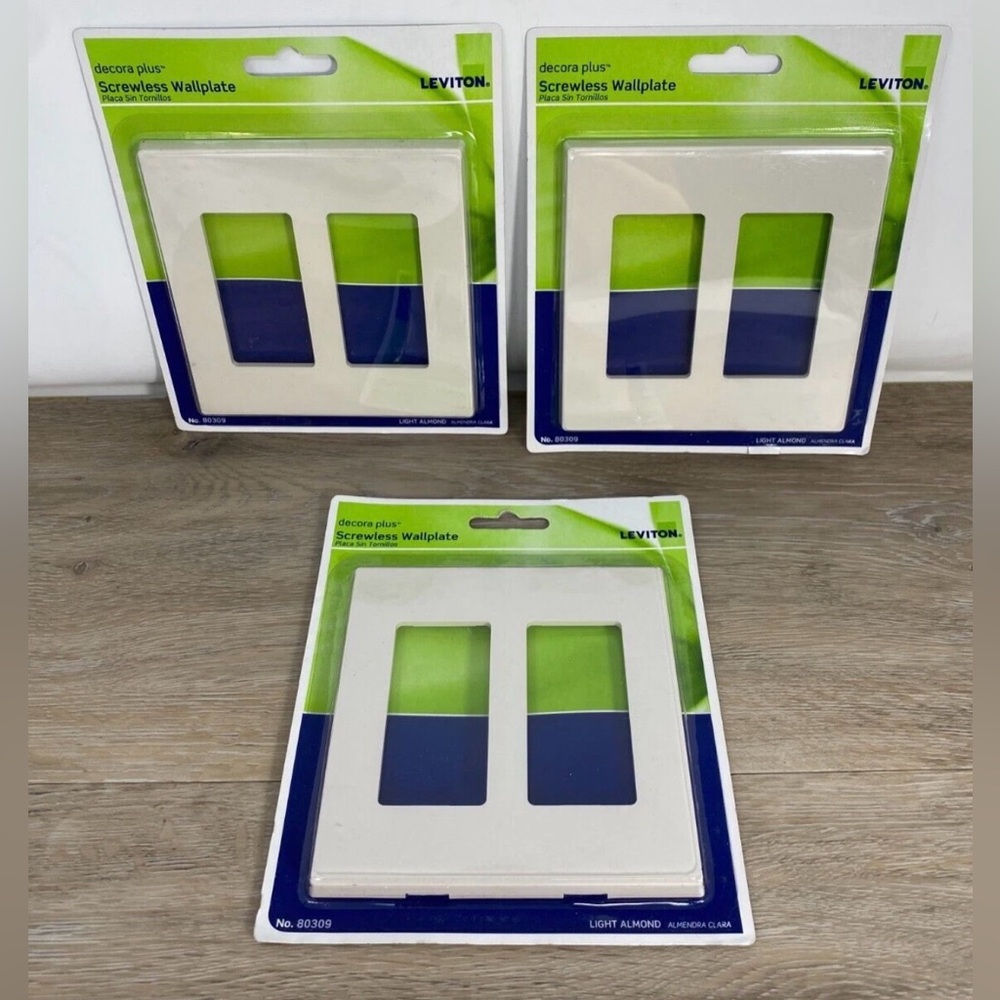3 Leviton 80309-T Almond 2-Gang Rocker Screwless Wall Plates 4.56 H x 4.6 W in.
